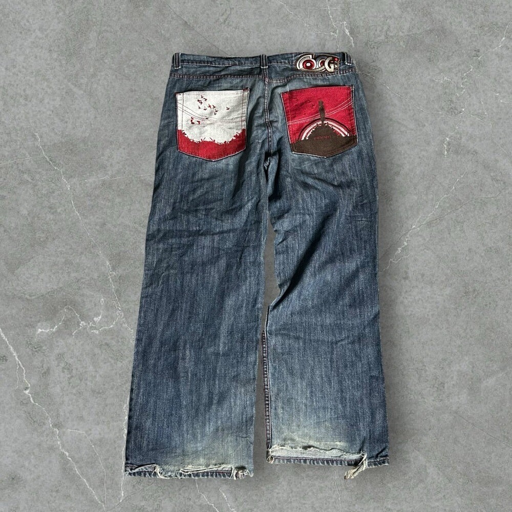 Vintage Coogi Jeans Men 42X33 Blue Y2K Baggy Embroidered Wide Leg Skater Grunge